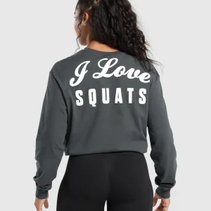 Sale Gymshark I Love Squats Long Sleeve Skater AsphaltGrey