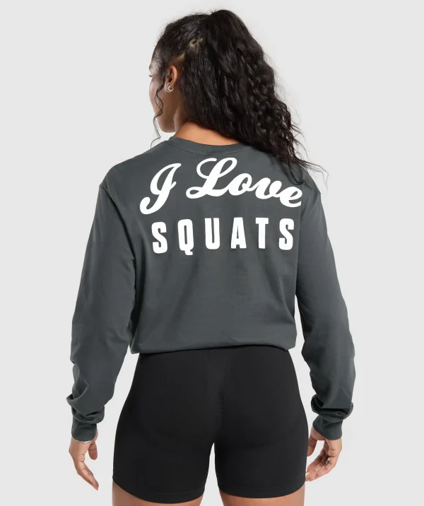 Sale Gymshark I Love Squats Long Sleeve Skater AsphaltGrey