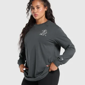 Sale Gymshark I Love Squats Long Sleeve Skater AsphaltGrey