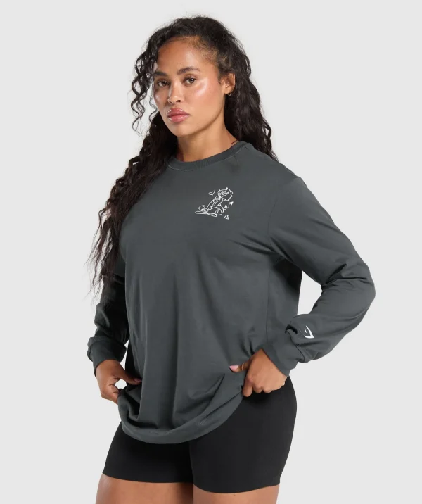 Sale Gymshark I Love Squats Long Sleeve Skater AsphaltGrey