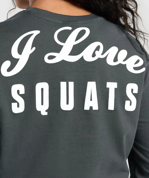 Sale Gymshark I Love Squats Long Sleeve Skater AsphaltGrey