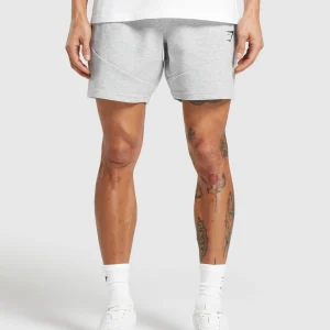 Hot Gymshark Interlock Tech 6" Shorts LightGreyCoreMarl