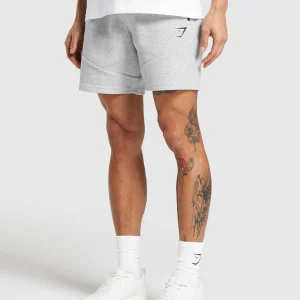 Hot Gymshark Interlock Tech 6" Shorts LightGreyCoreMarl