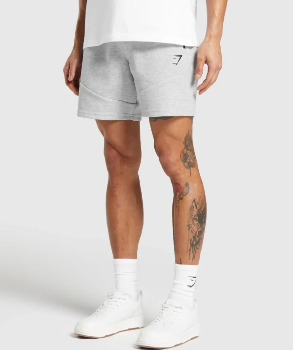 Hot Gymshark Interlock Tech 6" Shorts LightGreyCoreMarl