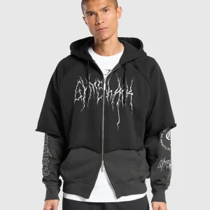 Clearance Gymshark Layered Zip Up Hoodie Black/AsphaltGrey