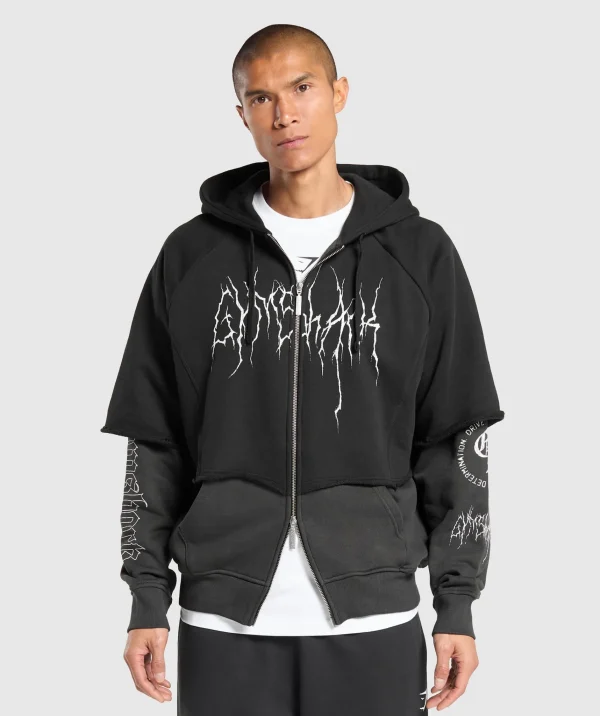 Clearance Gymshark Layered Zip Up Hoodie Black/AsphaltGrey