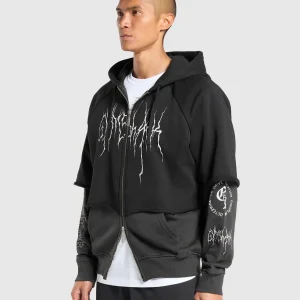 Clearance Gymshark Layered Zip Up Hoodie Black/AsphaltGrey