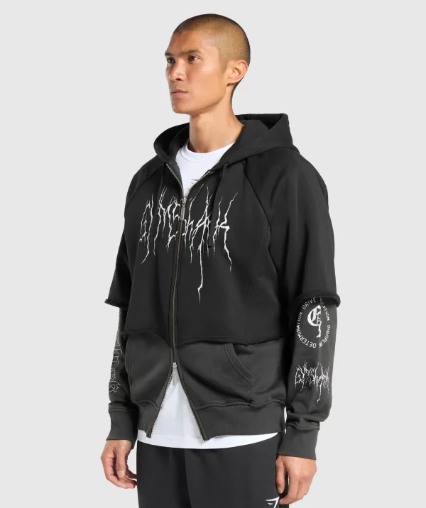 Clearance Gymshark Layered Zip Up Hoodie Black/AsphaltGrey