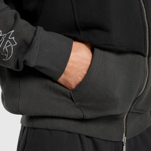 Clearance Gymshark Layered Zip Up Hoodie Black/AsphaltGrey