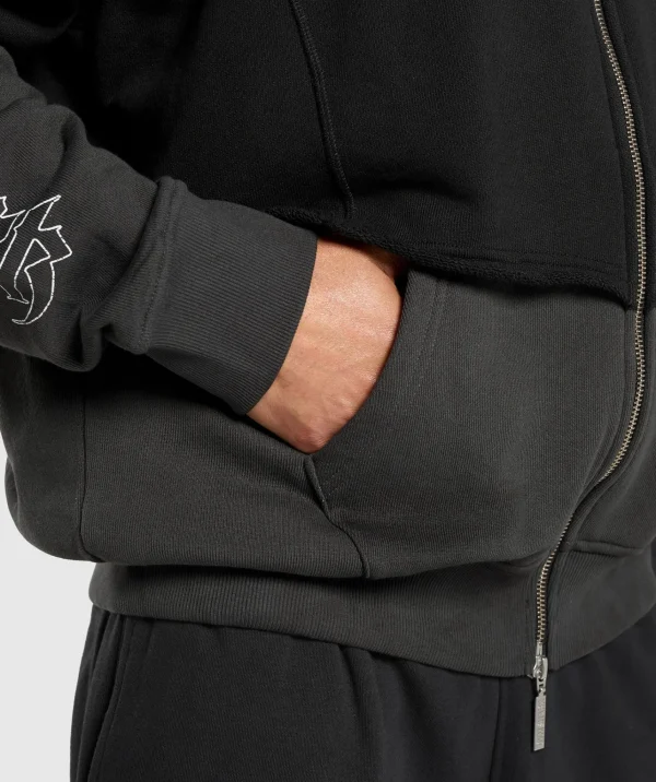 Clearance Gymshark Layered Zip Up Hoodie Black/AsphaltGrey