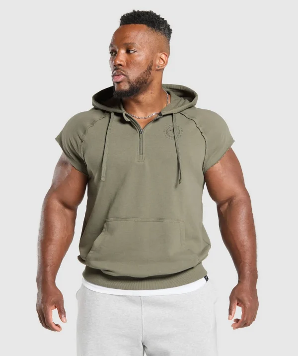 Discount Gymshark Legacy 1/4 Zip Cap Sleeve Hoodie BaseGreen