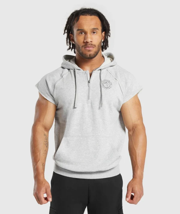 Fashion Gymshark Legacy 1/4 Zip Cap Sleeve Hoodie LightGreyCoreMarl