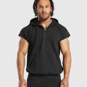 Discount Gymshark Legacy 1/4 Zip Cap Sleeve Hoodie Black