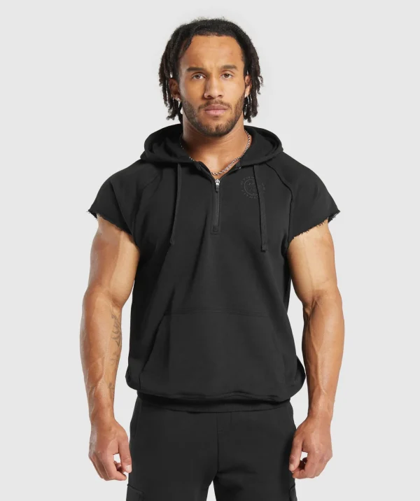 Discount Gymshark Legacy 1/4 Zip Cap Sleeve Hoodie Black