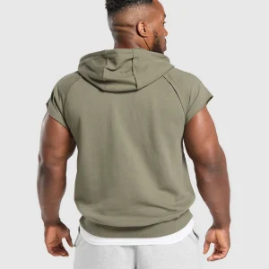 Discount Gymshark Legacy 1/4 Zip Cap Sleeve Hoodie BaseGreen