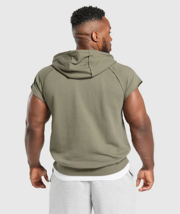 Discount Gymshark Legacy 1/4 Zip Cap Sleeve Hoodie BaseGreen