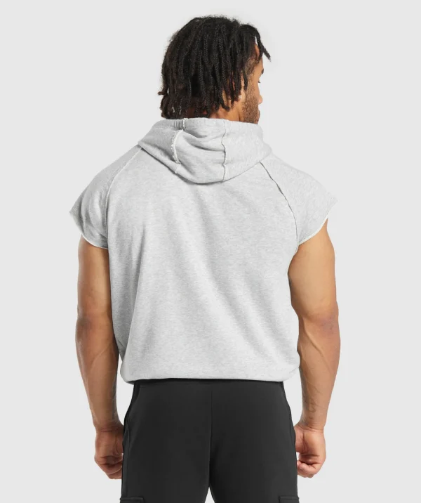 Fashion Gymshark Legacy 1/4 Zip Cap Sleeve Hoodie LightGreyCoreMarl