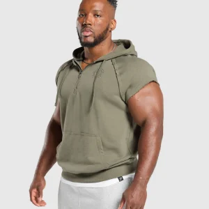 Discount Gymshark Legacy 1/4 Zip Cap Sleeve Hoodie BaseGreen