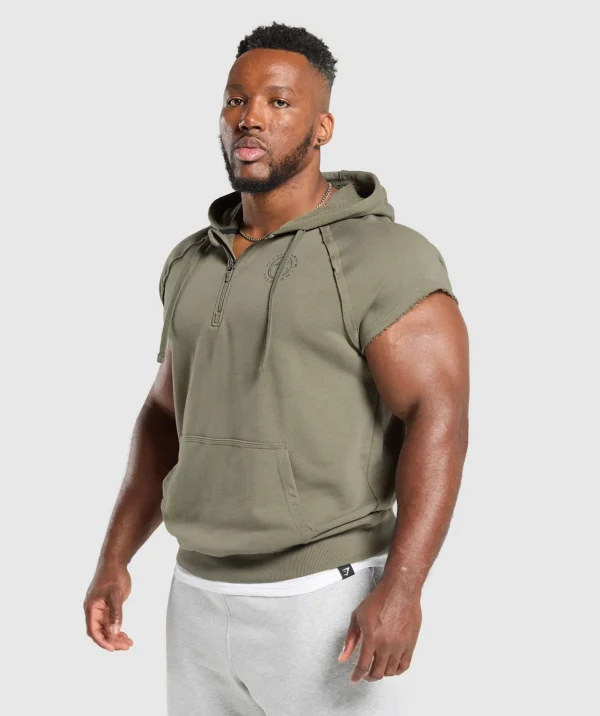 Discount Gymshark Legacy 1/4 Zip Cap Sleeve Hoodie BaseGreen