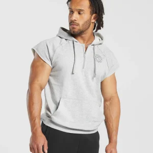 Fashion Gymshark Legacy 1/4 Zip Cap Sleeve Hoodie LightGreyCoreMarl