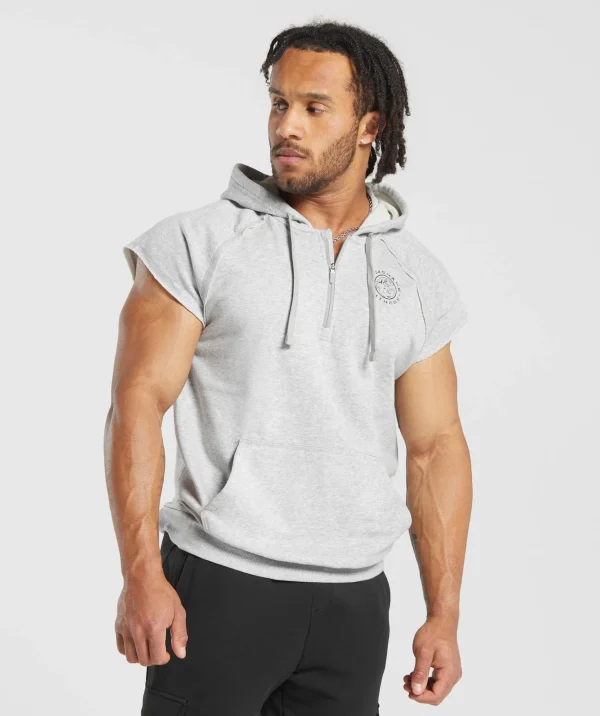 Fashion Gymshark Legacy 1/4 Zip Cap Sleeve Hoodie LightGreyCoreMarl