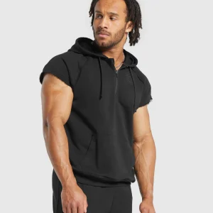 Discount Gymshark Legacy 1/4 Zip Cap Sleeve Hoodie Black