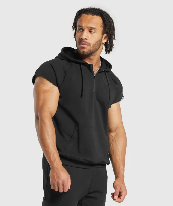 Discount Gymshark Legacy 1/4 Zip Cap Sleeve Hoodie Black