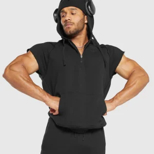 Discount Gymshark Legacy 1/4 Zip Cap Sleeve Hoodie Black