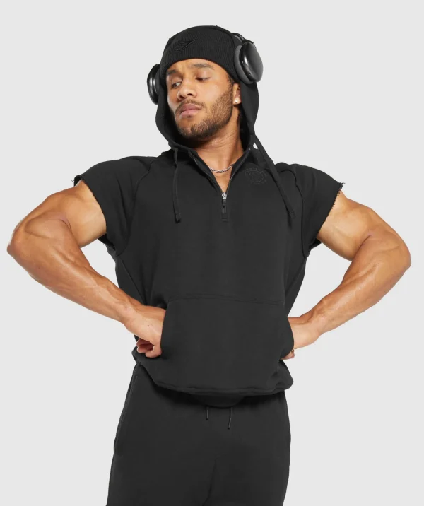 Discount Gymshark Legacy 1/4 Zip Cap Sleeve Hoodie Black