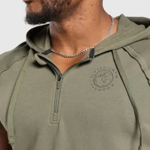 Discount Gymshark Legacy 1/4 Zip Cap Sleeve Hoodie BaseGreen