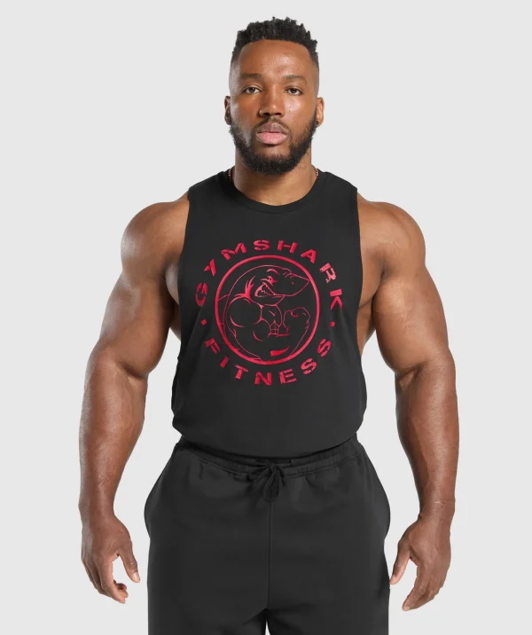 Clearance Gymshark Legacy Drop Arm Tank Black/ConditioningRed