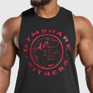 Clearance Gymshark Legacy Drop Arm Tank Black/ConditioningRed