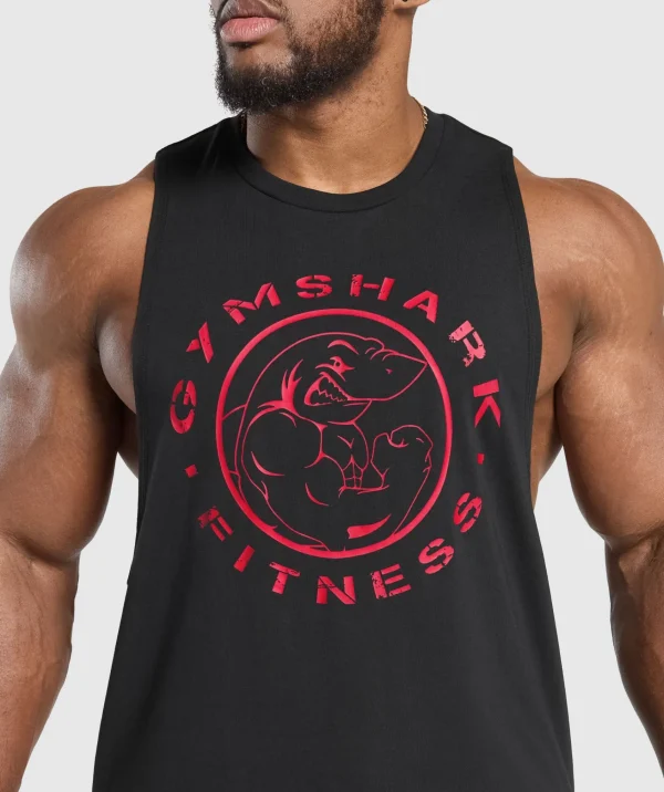 Clearance Gymshark Legacy Drop Arm Tank Black/ConditioningRed