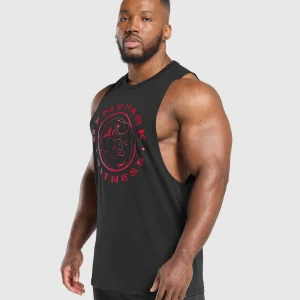 Clearance Gymshark Legacy Drop Arm Tank Black/ConditioningRed