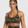 Outlet Gymshark Legacy Printed Sports Bra ArchiveBrown