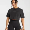 Hot Gymshark Legacy Washed Crop Top Black