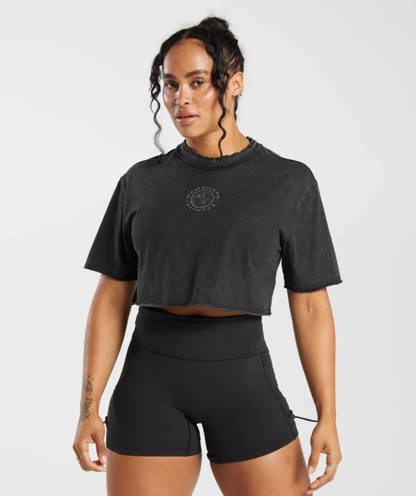 Hot Gymshark Legacy Washed Crop Top Black