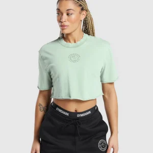 Hot Gymshark Legacy Washed Crop Top FadedGreen