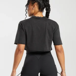 Hot Gymshark Legacy Washed Crop Top Black