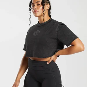 Hot Gymshark Legacy Washed Crop Top Black