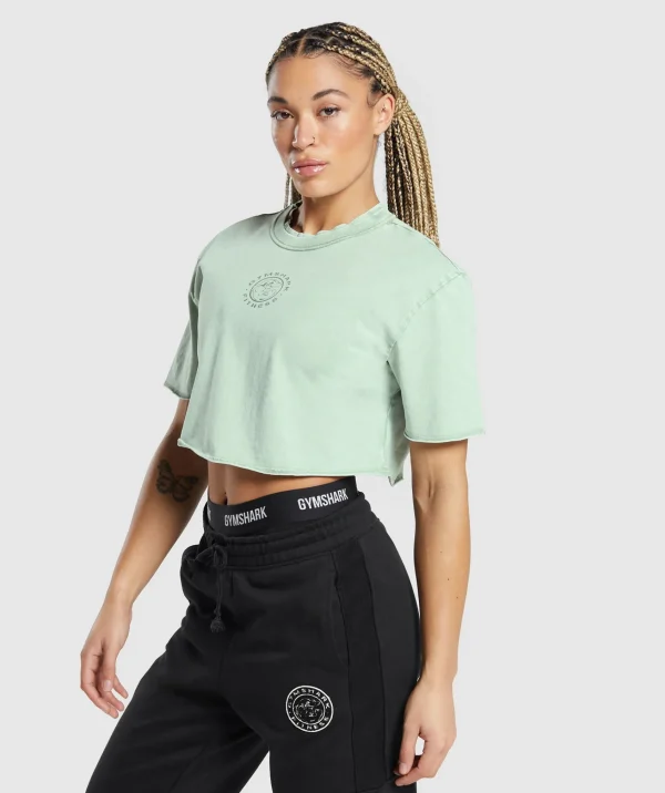 Hot Gymshark Legacy Washed Crop Top FadedGreen