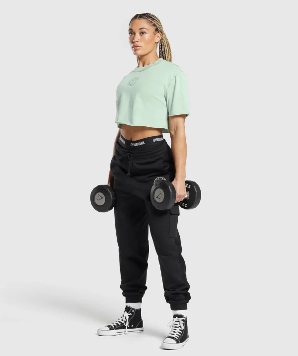 Hot Gymshark Legacy Washed Crop Top FadedGreen