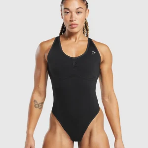 Online Gymshark Lift Seamless Bodysuit Black/BlackMarl