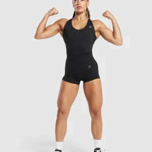 Online Gymshark Lift Seamless Bodysuit Black/BlackMarl