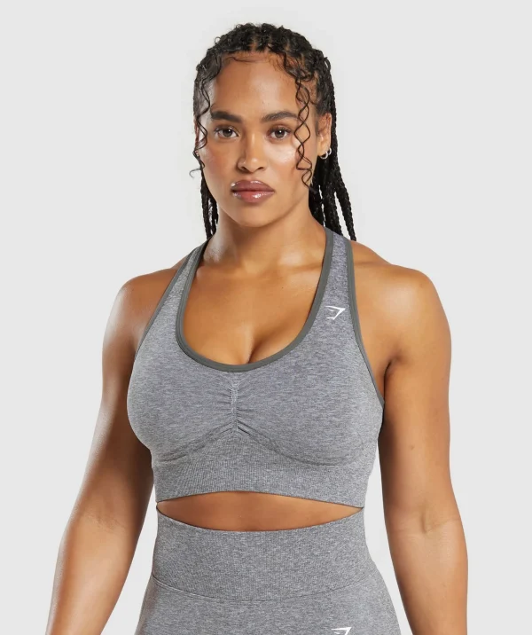 New Gymshark Lift Seamless Sports Bra BrushedGrey/WhiteMarl