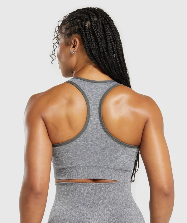 New Gymshark Lift Seamless Sports Bra BrushedGrey/WhiteMarl