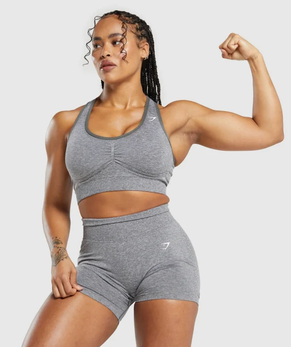 New Gymshark Lift Seamless Sports Bra BrushedGrey/WhiteMarl