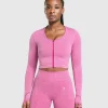 Online Gymshark Lift Seamless Zip Up Jacket WinningPink/WhiteMarl