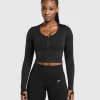 Sale Gymshark Lift Seamless Zip Up Jacket Black/BlackMarl