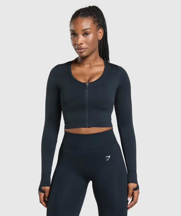 Hot Gymshark Lift Seamless Zip Up Jacket MidnightBlue/BlackMarl